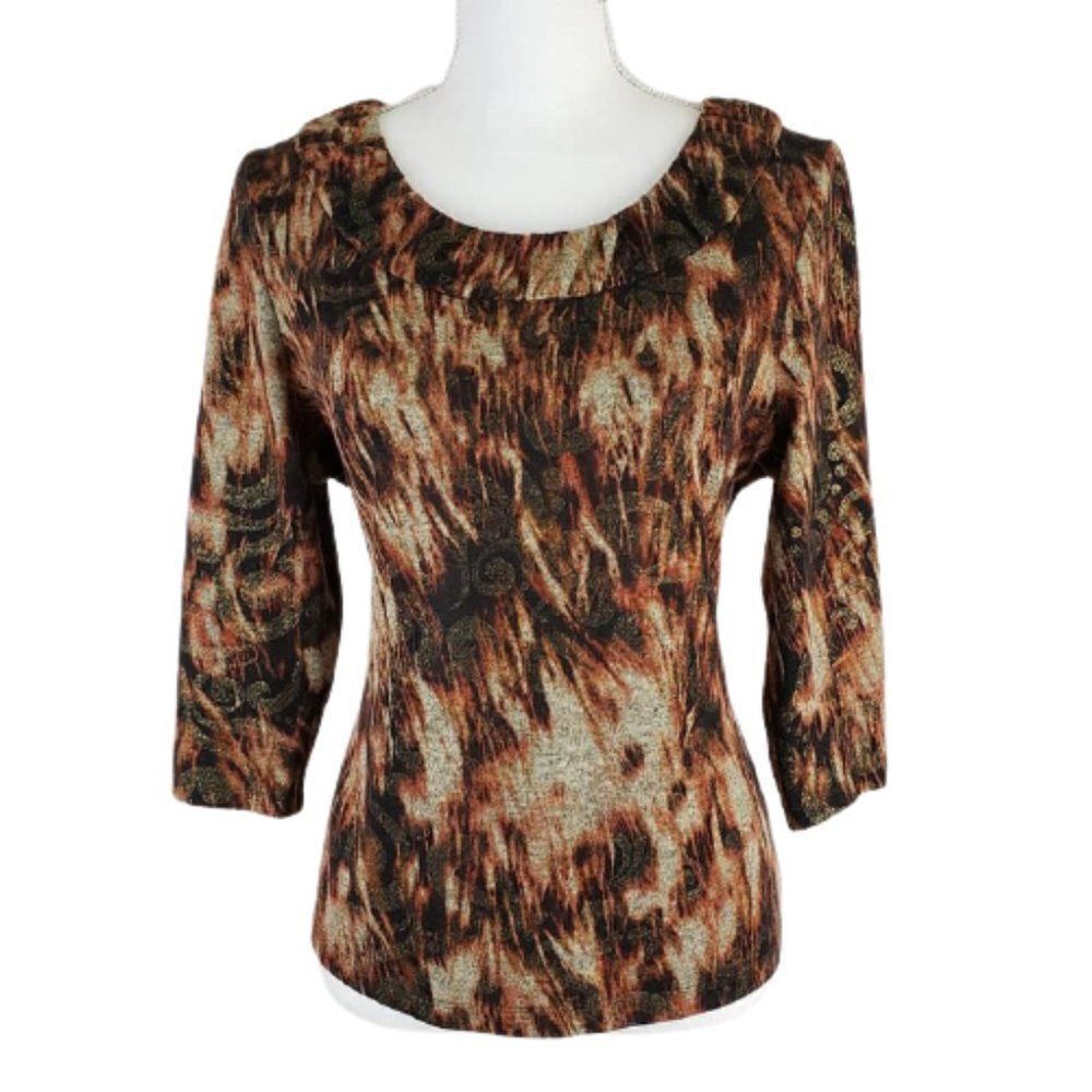 Laura Ashley textured abstract top – warm earthy tones / feminine chic